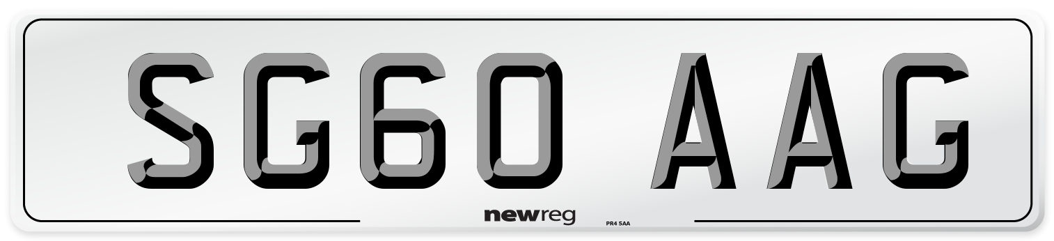 SG60 AAG Number Plate from New Reg